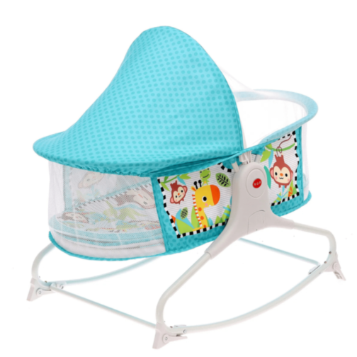 Pătuț Leagăn pentru Bebeluși cu Vibrații, Muzică și Jucării Suspendate – Model Jungle