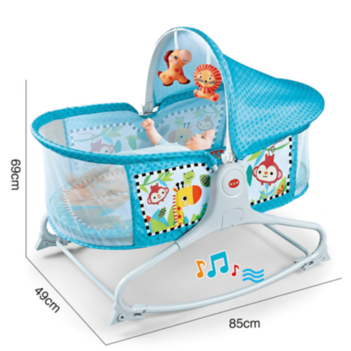 Pătuț Leagăn pentru Bebeluși cu Vibrații, Muzică și Jucării Suspendate – Model Jungle