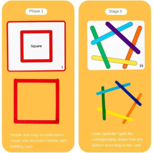 Set Montessori – Bețișoare Colorate pentru Construirea Formelor și Dezvoltarea Gândirii