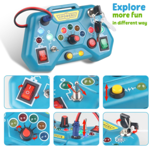 Busy Board Montessori cu Lumini LED – Consolă Interactivă de Joacă și Învățare