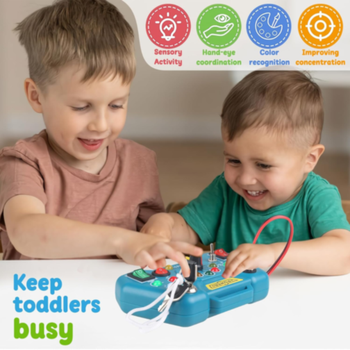 Busy Board Montessori cu Lumini LED – Consolă Interactivă de Joacă și Învățare