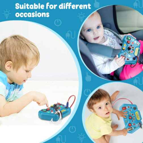 Busy Board Montessori cu Lumini LED – Consolă Interactivă de Joacă și Învățare