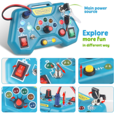 Busy Board Montessori cu Lumini LED – Consolă Interactivă de Joacă și Învățare | image