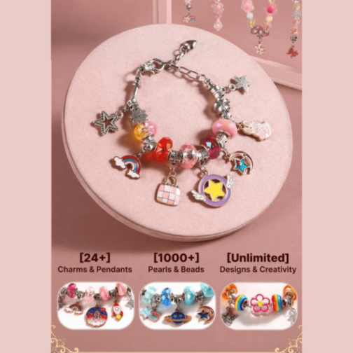 Set Bijuterii DIY Fetițe 3 în 1 cu Mărgele Colorate