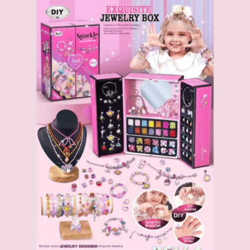 Set Bijuterii DIY Fetițe 3 în 1 cu Mărgele Colorate