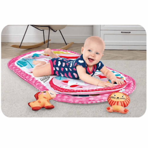 Pătuț Tip Leagăn cu Baldachin, Vibrații și Jucării Suspendate – Roz