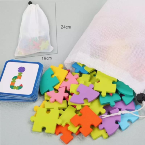 Puzzle Logic Creativ din Lemn - Set educațional cu 48 de cărți și 65 de piese