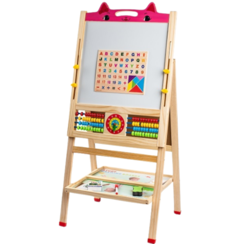 Tablă Educativă Pliabilă din Lemn | Design Pisicuță, Suprafață Dublă Magnetică și Creta