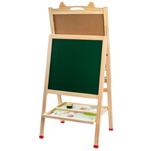 Tablă Educativă Pliabilă din Lemn | Design Pisicuță, Suprafață Dublă Magnetică și Creta