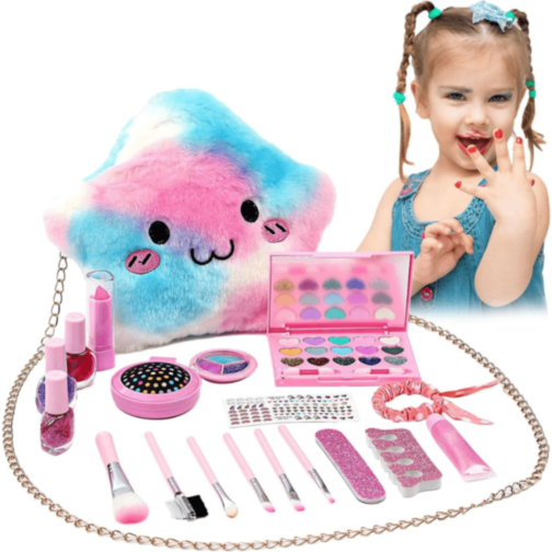 Set Machiaj Copii cu Geantă Puf Colorată