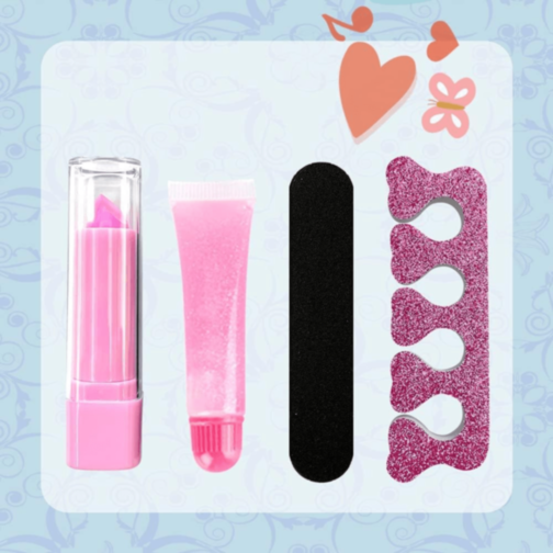 Set Machiaj Copii cu Geantă Puf Colorată