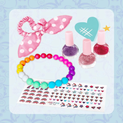 Set Machiaj Copii cu Geantă Puf Colorată