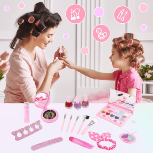 Set Machiaj Copii cu Geantă Puf Colorată