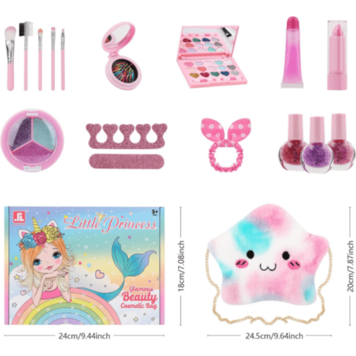 Set Machiaj Copii cu Geantă Puf Colorată