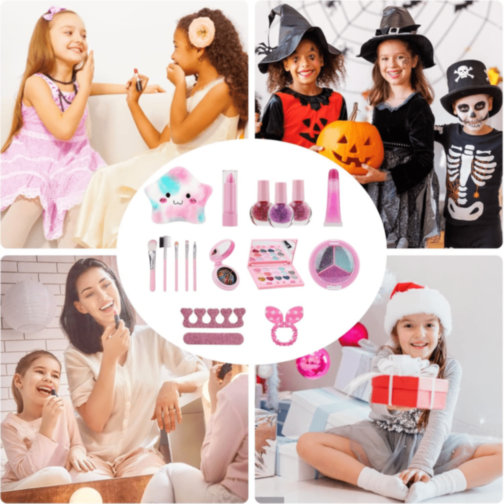 Set Machiaj Copii cu Geantă Puf Colorată