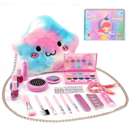 Set Machiaj Copii cu Geantă Puf Colorată