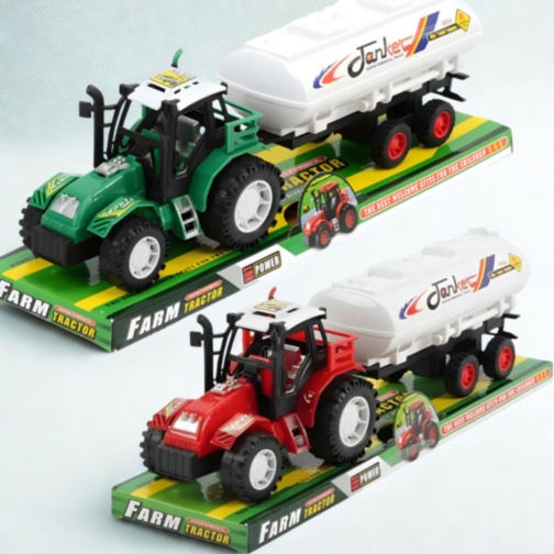Tractor jucărie pentru copii cu remorcă cisternă (culoare aleatorie)