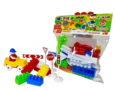 Set de Constructie cu Mașină și Semne de Circulație 45 Piese 