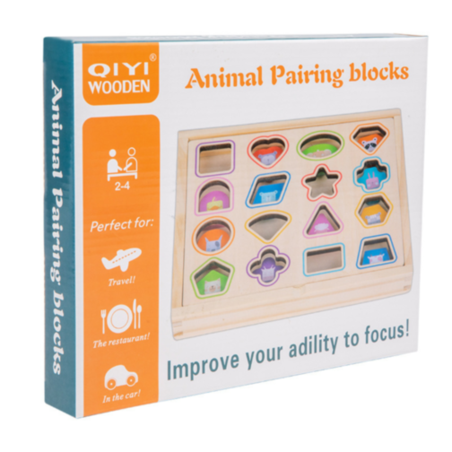 Puzzle Montessori din Lemn cu Forme și Cartonașe de Potrivire