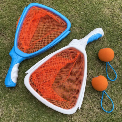 Set Interactiv de Rachete cu Plasă și Minge Elastică – Joc de Exterior pentru Copii