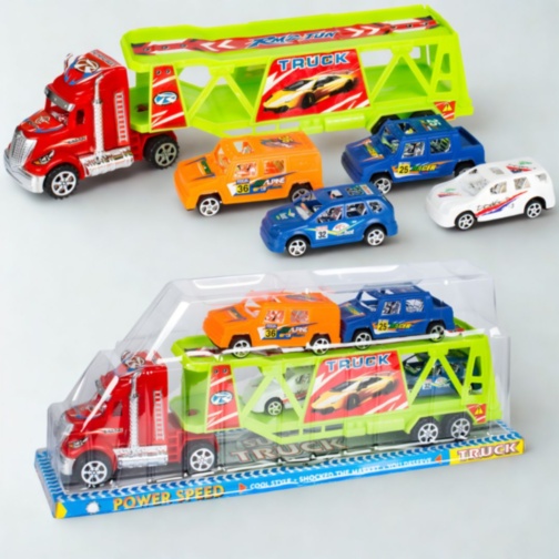 Camion Transport Auto cu 4 Mașinuțe de Curse (culori aleatorii)