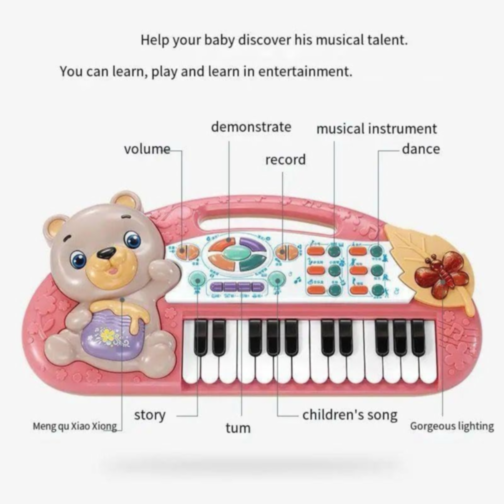 Pian Educațional cu Ursuleț și Funcție de Înregistrare pentru Copii