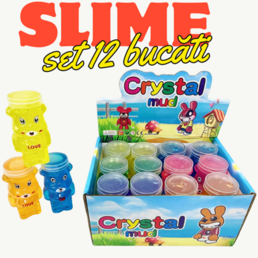 12 buc. Slime cu Cristale în Formă de Ursuleț 
