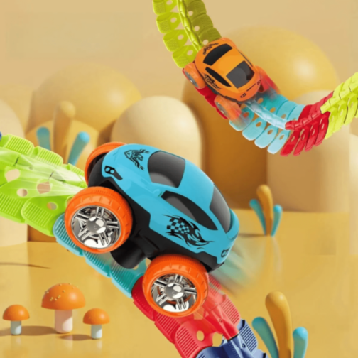 Circuit Flexibil 3D cu 1buc. Mașinuță Luminoasă și Piese Colorate