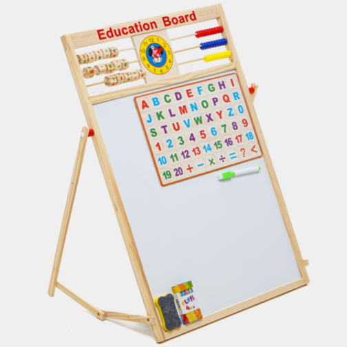 Tablă Educațională din Lemn 2 în 1 cu Abac, Ceas și Magnet