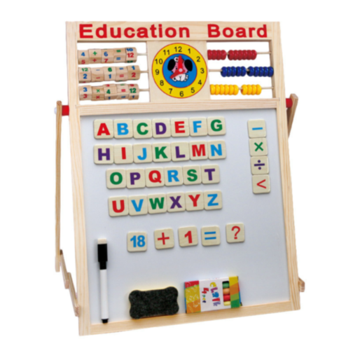 Tablă Educațională din Lemn 2 în 1 cu Abac, Ceas și Magnet
