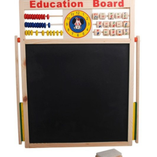 Tablă Educațională din Lemn 2 în 1 cu Abac, Ceas și Magnet