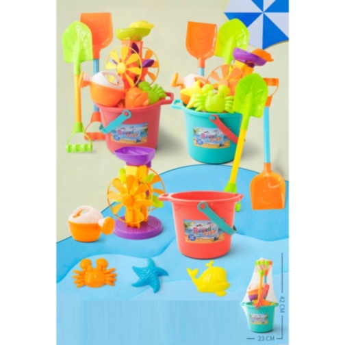 Set Mare de Jucării pentru Plajă cu Găletușă, Rotiță de Apă, Ustensile și Forme Marine (culoare aleatorie)
