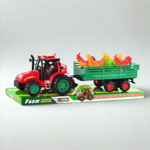 Tractor jucărie pentru copii cu remorcă și animale (culoare aleatorie)