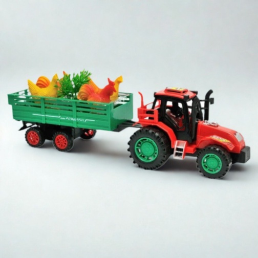 Tractor jucărie pentru copii cu remorcă și animale (culoare aleatorie)