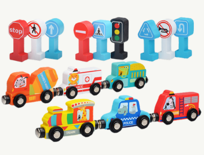 Set Magnetic de Vehicule de Urgență și Semne de Circulație din Lemn | image