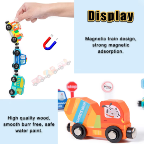 Set Magnetic de Vehicule de Urgență și Semne de Circulație din Lemn