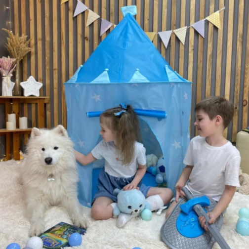 Cort de Joacă Castel Albastru pentru Copii – Aventură și Imaginație Acasă sau în Aer Liber