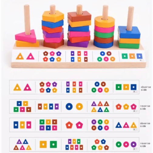 Joc Montessori de Sortare și Potrivire – Forme Geometrice Colorate din Lemn