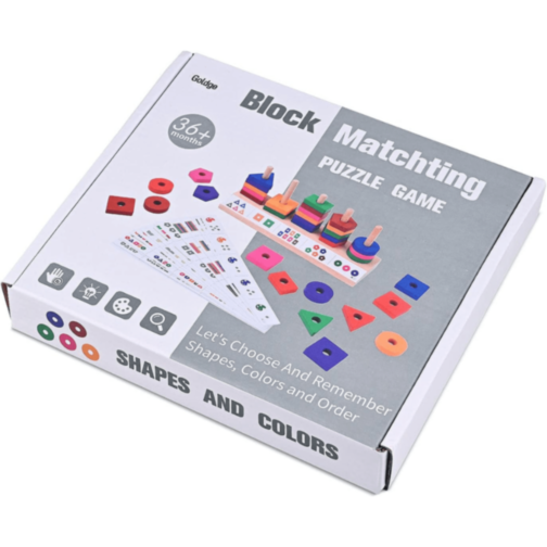 Joc Montessori de Sortare și Potrivire – Forme Geometrice Colorate din Lemn