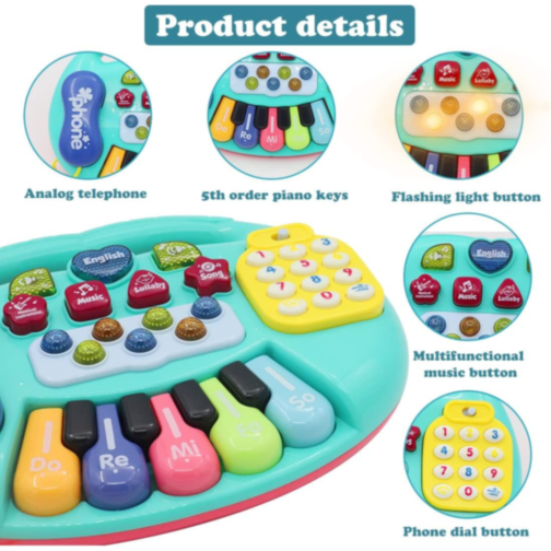 Pian Electronic Multicolor 5 în 1 pentru Copii cu Funcții Educative (culoare aleatorie)