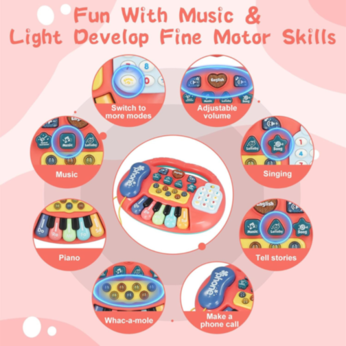 Pian Electronic Multicolor 5 în 1 pentru Copii cu Funcții Educative (culoare aleatorie)