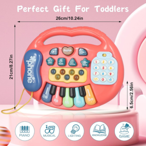 Pian Electronic Multicolor 5 în 1 pentru Copii cu Funcții Educative (culoare aleatorie)