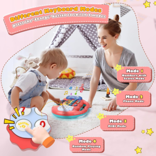 Pian Electronic Multicolor 5 în 1 pentru Copii cu Funcții Educative (culoare aleatorie)