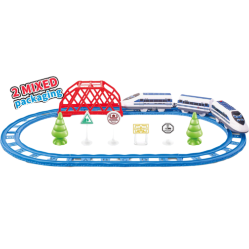 Set Tren Urban City Express cu Șine, Pod și Accesorii (culoare aleatorie)