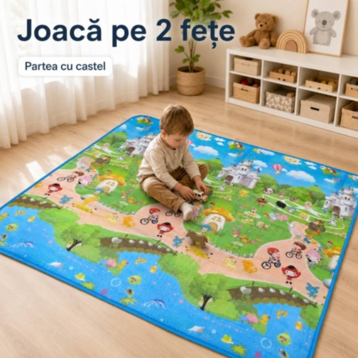 Covor termic mare reversibil pentru copii, cu geantă inclusă