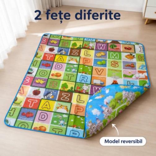 Covor termic mare reversibil pentru copii, cu geantă inclusă