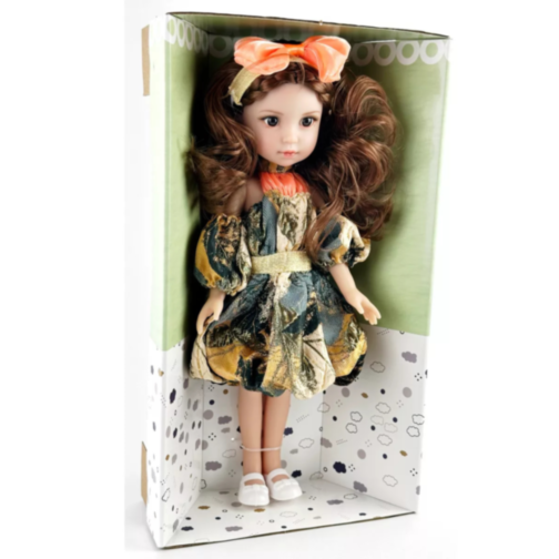 Păpușă Colecționabilă cu Rochie Elegantă și Fundă Portocalie – 35 cm