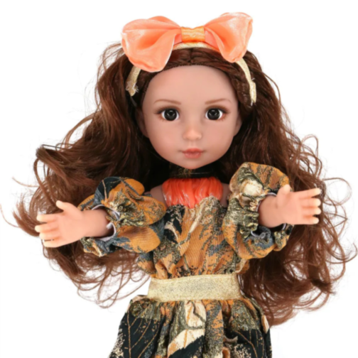 Păpușă Colecționabilă cu Rochie Elegantă și Fundă Portocalie – 35 cm