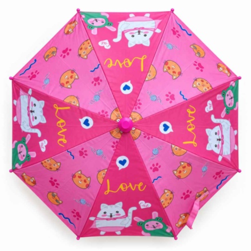 Umbrelă roz pentru fetițe cu pisicuțe și husă telescopică