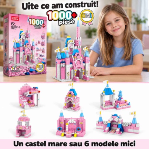 Set construcție castel prințesă 1000 piese 6 în 1